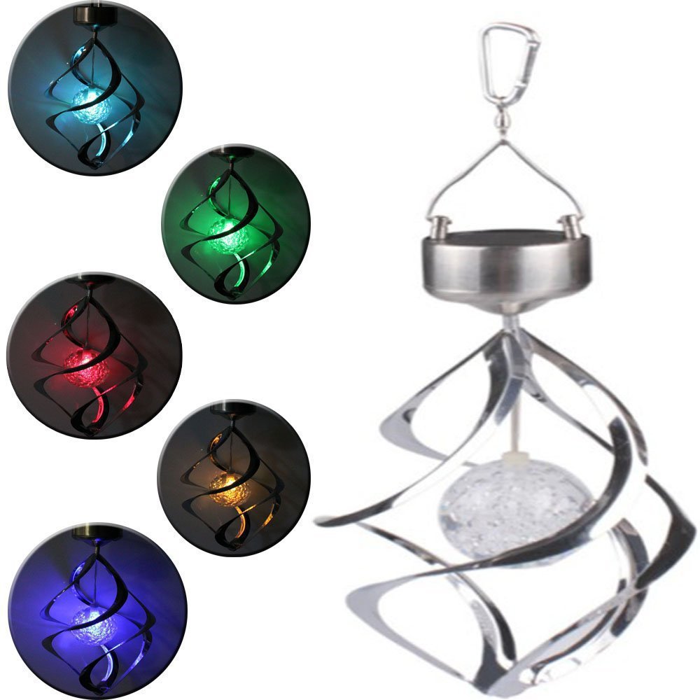 Solar Revolving Wind Chimes Hanging Lights LED Colour Changing Hanging ...