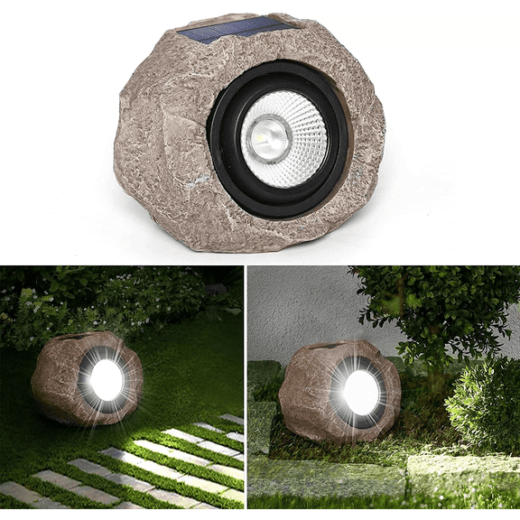 Solar Rock Landscape Light, Waterproof Stone Pathway Garden Lamp with LED Spotlight, Outdoor Yard & Patio Lighting
