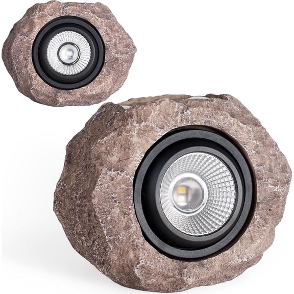 Solar Rock Lights Outdoor - 2 Pack LED Landscape Garden Spotlights, Realistic Stone Design, Solar Pathway Lights for Yard, Walkway, Patio & Lawn Decoration (Auto /Off)