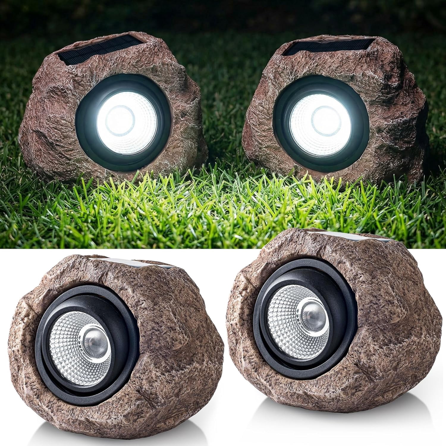 Solar Rock Lights Outdoor – 2 Pack Waterproof LED Landscape Garden ...