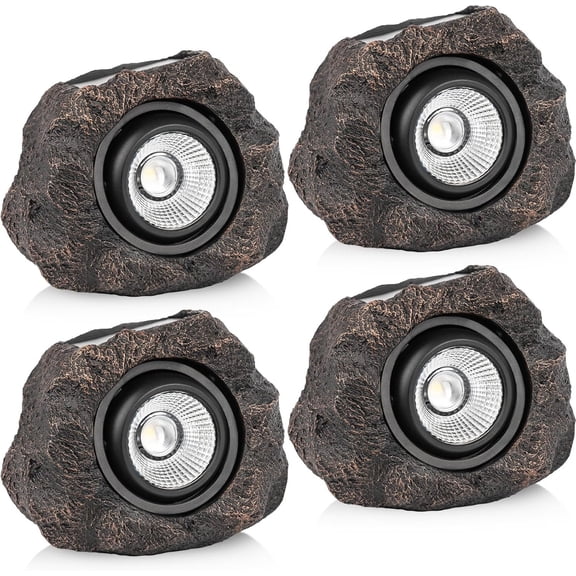Solar Rock Lights Outdoor - 4 Pack LED Landscape Garden Spotlights, Realistic Stone Design, Solar Pathway Lights for Yard, Walkway, Patio & Lawn Decoration (Auto /Off)
