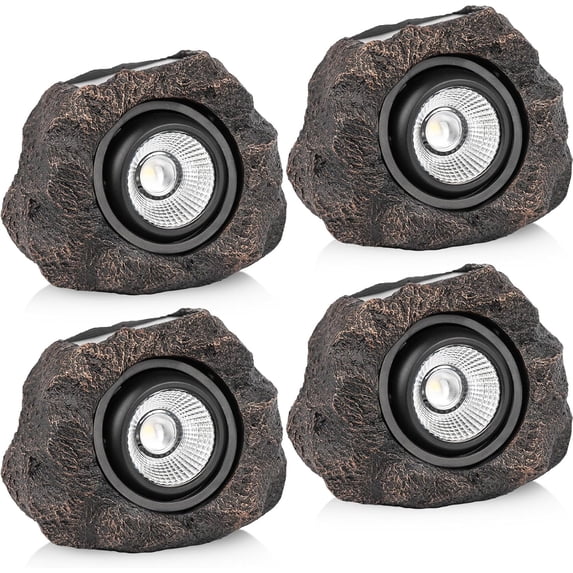 Solar Rock Lights Outdoor – 4 Pack Waterproof LED Landscape Garden Spotlights, Realistic Stone Design, Wireless Powered Pathway for Yard, Walkway, Patio & Lawn Decoration (Auto On/Off)