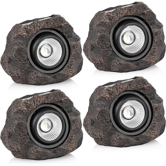 Solar Rock Lights Outdoor – 4 Pack Waterproof LED Landscape Garden Spotlights, Realistic Stone Design, Wireless Solar Powered Pathway Lights for Yard, Walkway, Patio & Lawn Decoration (Auto On/Off)