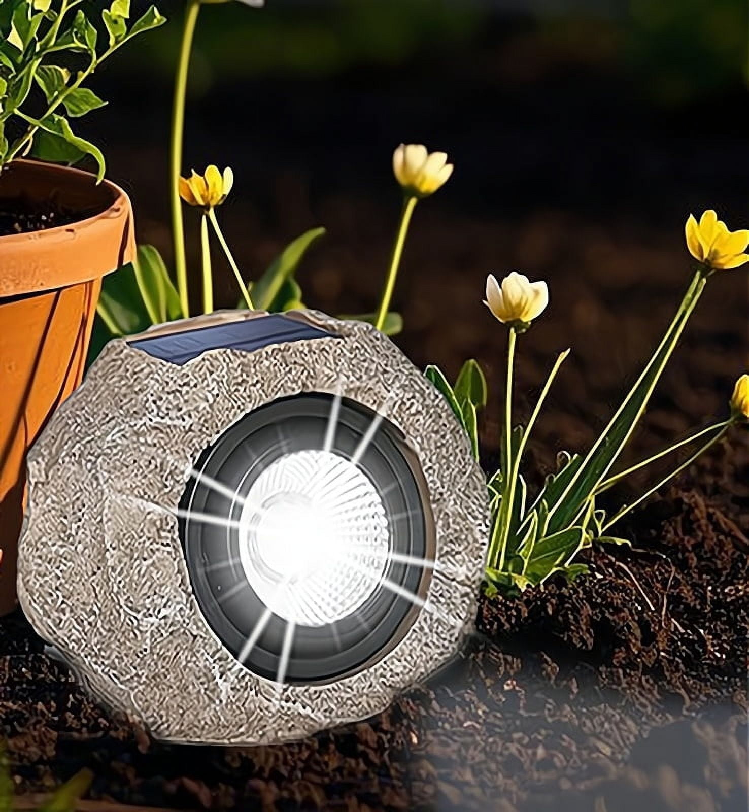 Solar Rock Lights Outdoor, IP65 Waterproof LED Landscape Spot Lights for Garden, Yard, Pathway, Patio & Sidewalk, Auto On/Off Solar Powered Decorative Lighting for Outdoor Decor