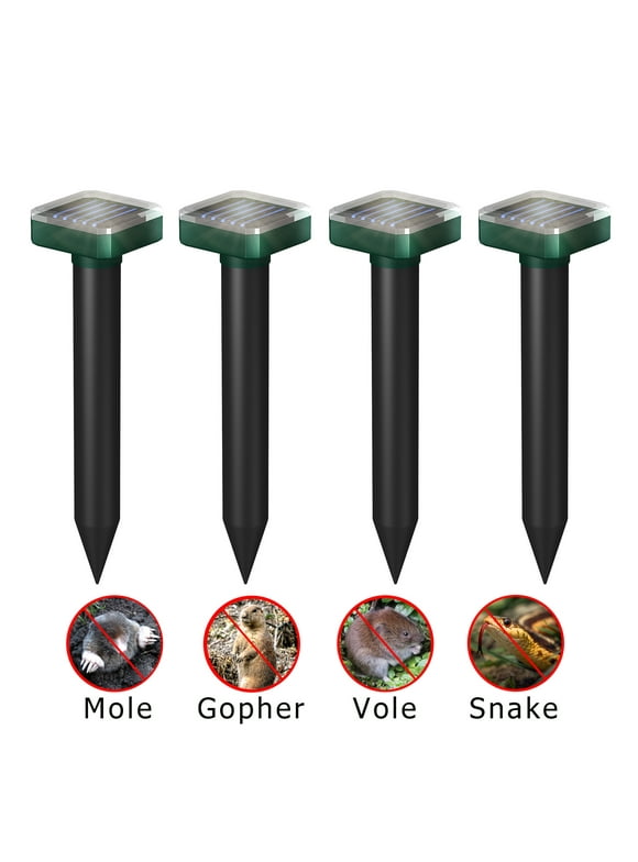 Solar Rodent Repellent 4 PCS, Mole Repeller for Lawns,Sonic Snake Repellent, Repel Mice,Rat,Gopher