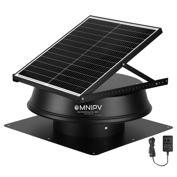 Hybrid Solar Attic Fan with Thermostat, 40W 2100 CFM Solar Roof Exhaust Vent, Auto on/off, Cool & Dehumidify, Low Noise and Weatherproof with Adapter for Home, greenhouse, RV