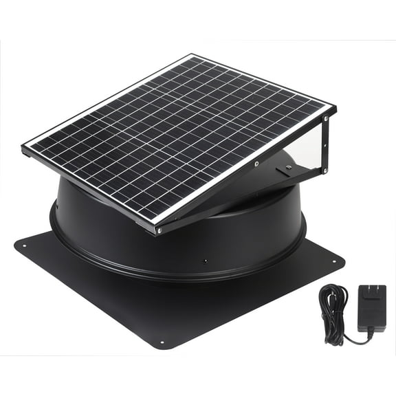 Hybrid Solar Attic Fan with Thermostat, 40W 1600 CFM Solar Roof Exhaust Vent, Auto on/off, Cool & Dehumidify, Low Noise and Weatherproof with Adapter for Home, greenhouse, RV