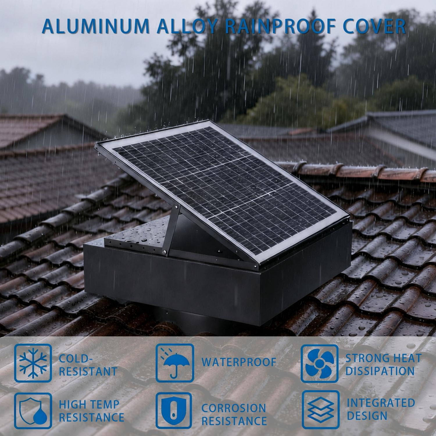 Solar Roof Vent Fan 12-Inch with 40W Dual Power and 1200 CFM, Attic Exhaust Fan and Solar Ventilator with 3-Speed Remote and Auto Start, Black