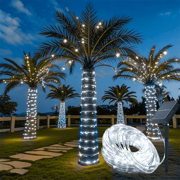 Solar Rope Light 33FT 100L IP65 Weatherproof Outdoor LED Copper Fairy String Tube Lights for Party Garden Porch Yard Home Wedding Vacation New Year Holiday Decoration Lighting(Cool White)