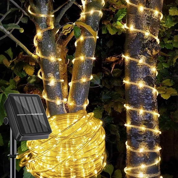 Solar Rope Light Outdoor Waterproof, 39FT 100LEDs Solar Tree Lights with 8 Lighting Modes, IP65 Waterproof Fairy Rope Lights for Palm Tree Garden Patio Yard Christmas Decoration (Warm White)