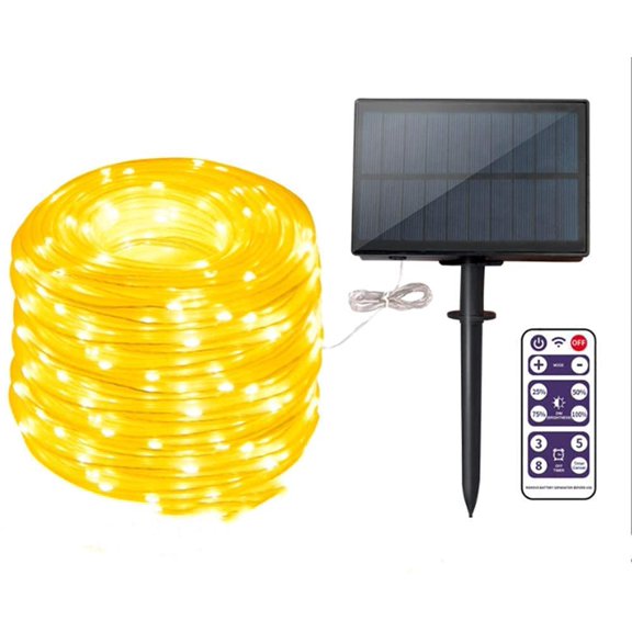 Solar Rope Lights, 12m 100LED Solar Rope String Lights Rope String Lights Solar Outdoor String Lights with Remote Waterproof for Garden