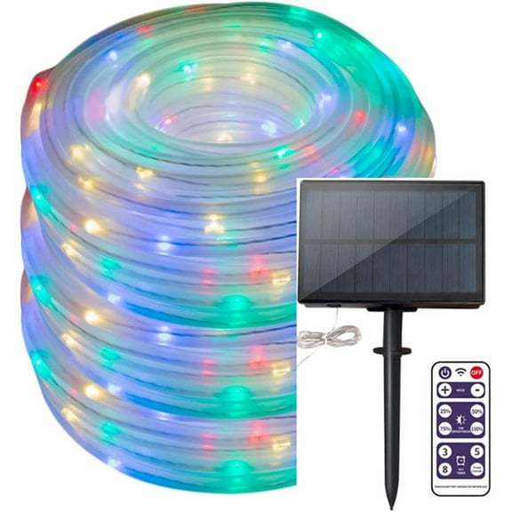 Solar Rope Lights, 12m 100LED Solar Rope String Lights Rope String Lights Solar Outdoor String Lights with Remote Waterproof for Garden