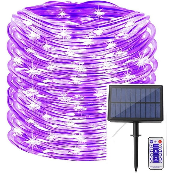 Solar Rope Lights, 12m 100LED Solar Rope String Lights Rope String Lights Solar Outdoor String Lights with Remote Waterproof for Garden