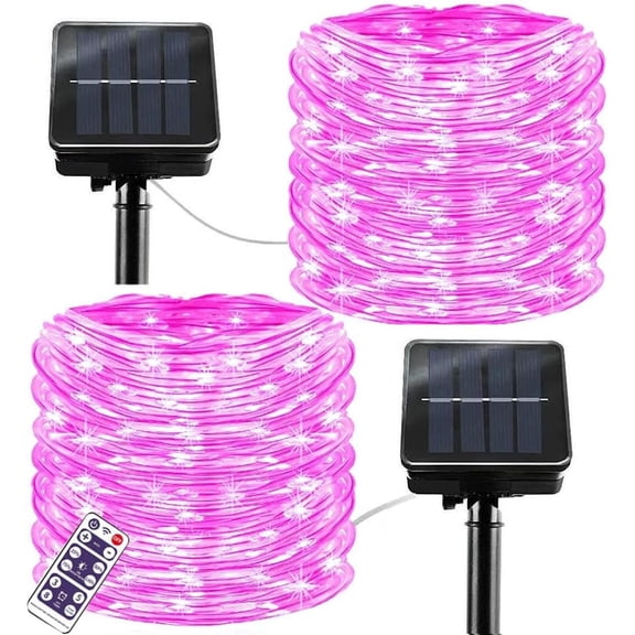 Solar Rope Lights, 2 Pack 12m 100LED Solar Rope String Lights Rope String Lights Solar Outdoor String Lights with Remote Waterproof