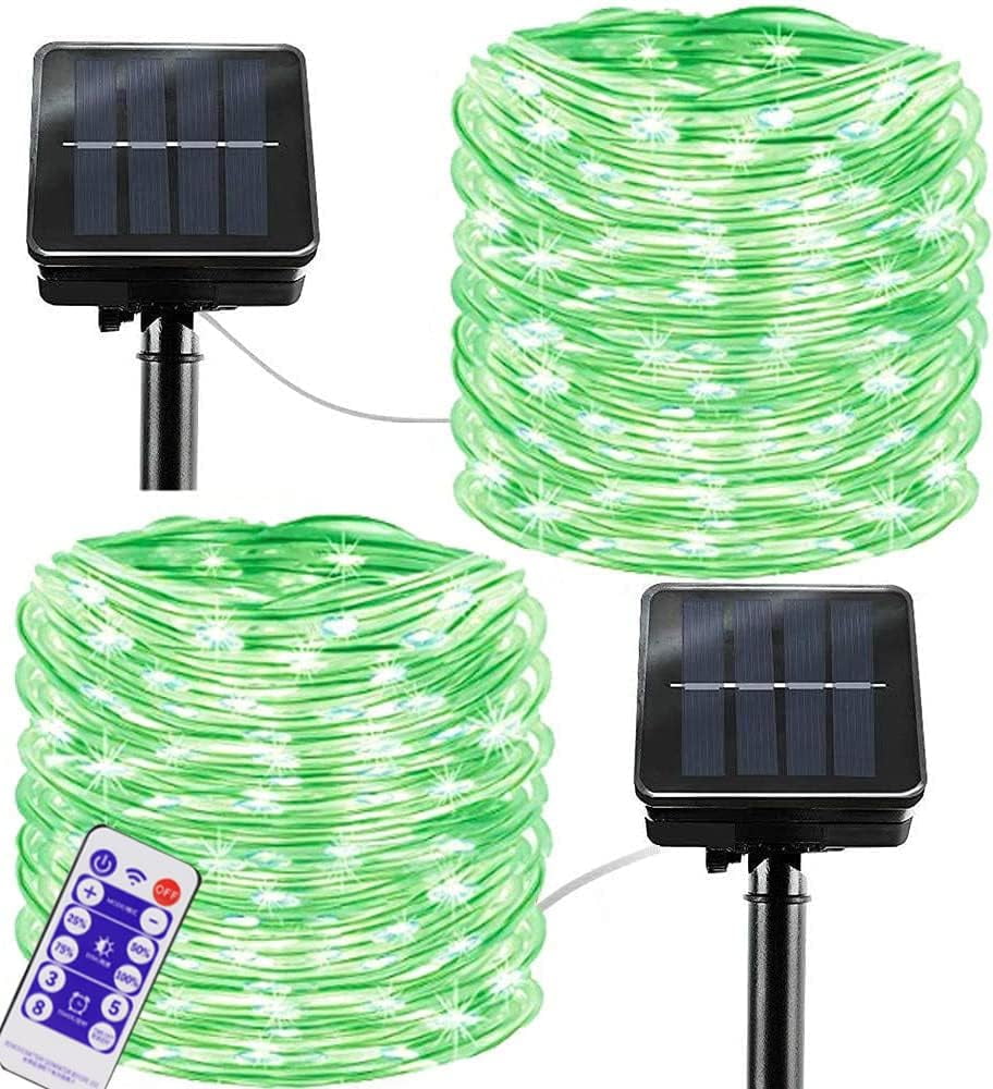 Solar Rope Lights, 2 Pack 12m 100LED Solar Rope String Lights Rope String Lights Solar Outdoor String Lights with Remote Waterproof