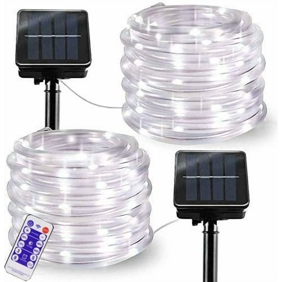 Solar Rope Lights, 2 Pack 12m 100LED Solar Rope String Lights Rope String Lights Solar Outdoor String Lights with Remote Waterproof