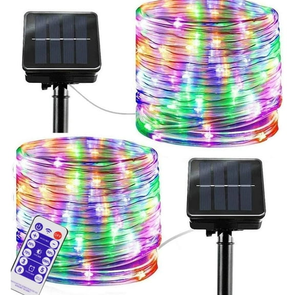 Solar Rope Lights, 2 Pack 12m 100LED Solar Rope String Lights Rope String Lights Solar Outdoor String Lights with Remote Waterproof