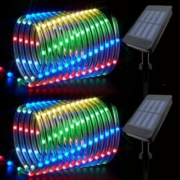 Solar Rope Lights 2 Pack,39FT 100LEDs Multicolored Waterproof Outdoor String Lighting, 8 Modes, for Pathway Pool Patio Garden Palm Tree Christmas Halloween(Multi-Color)