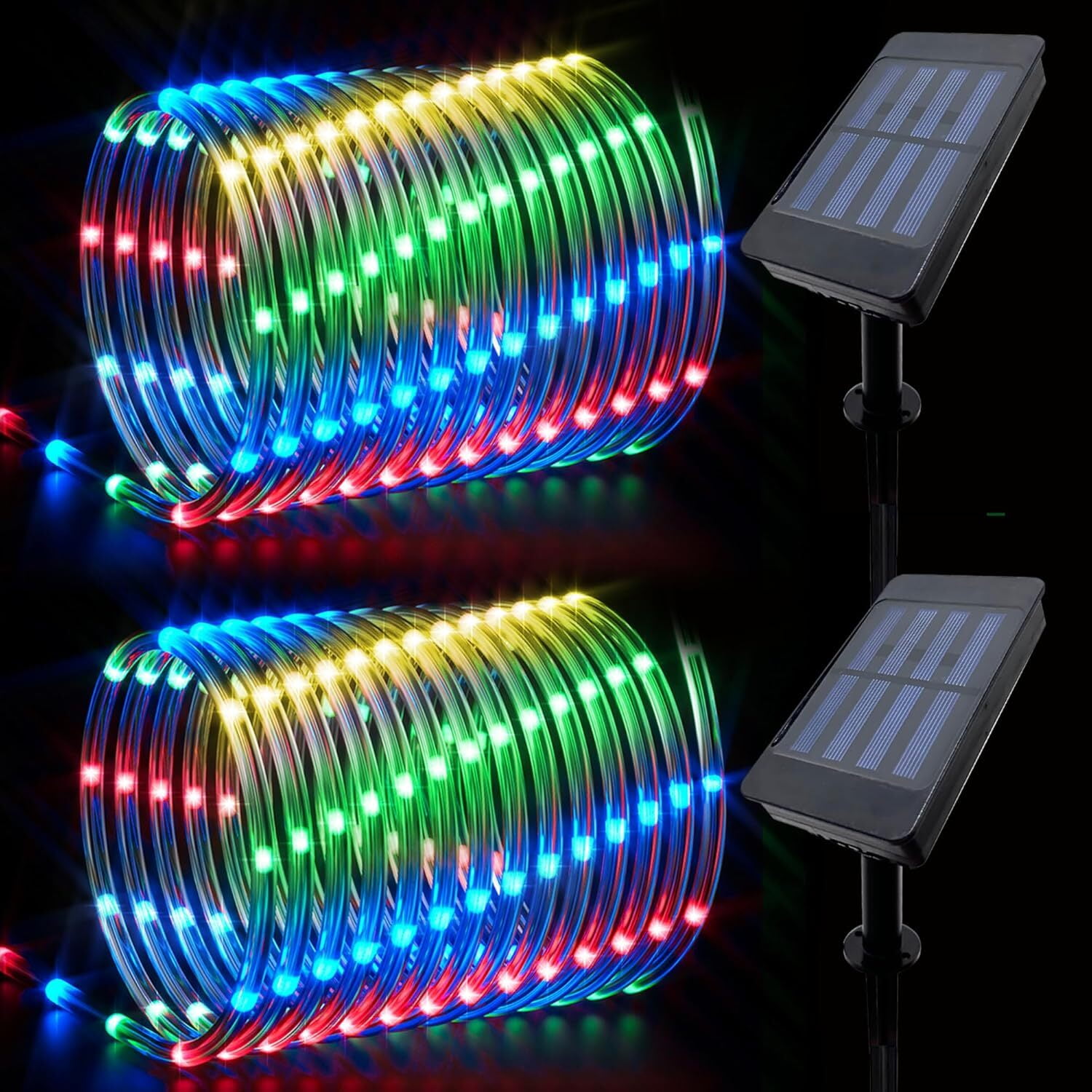Solar Rope Lights 2 Pack,39FT 100LEDs Multicolored Waterproof Outdoor ...