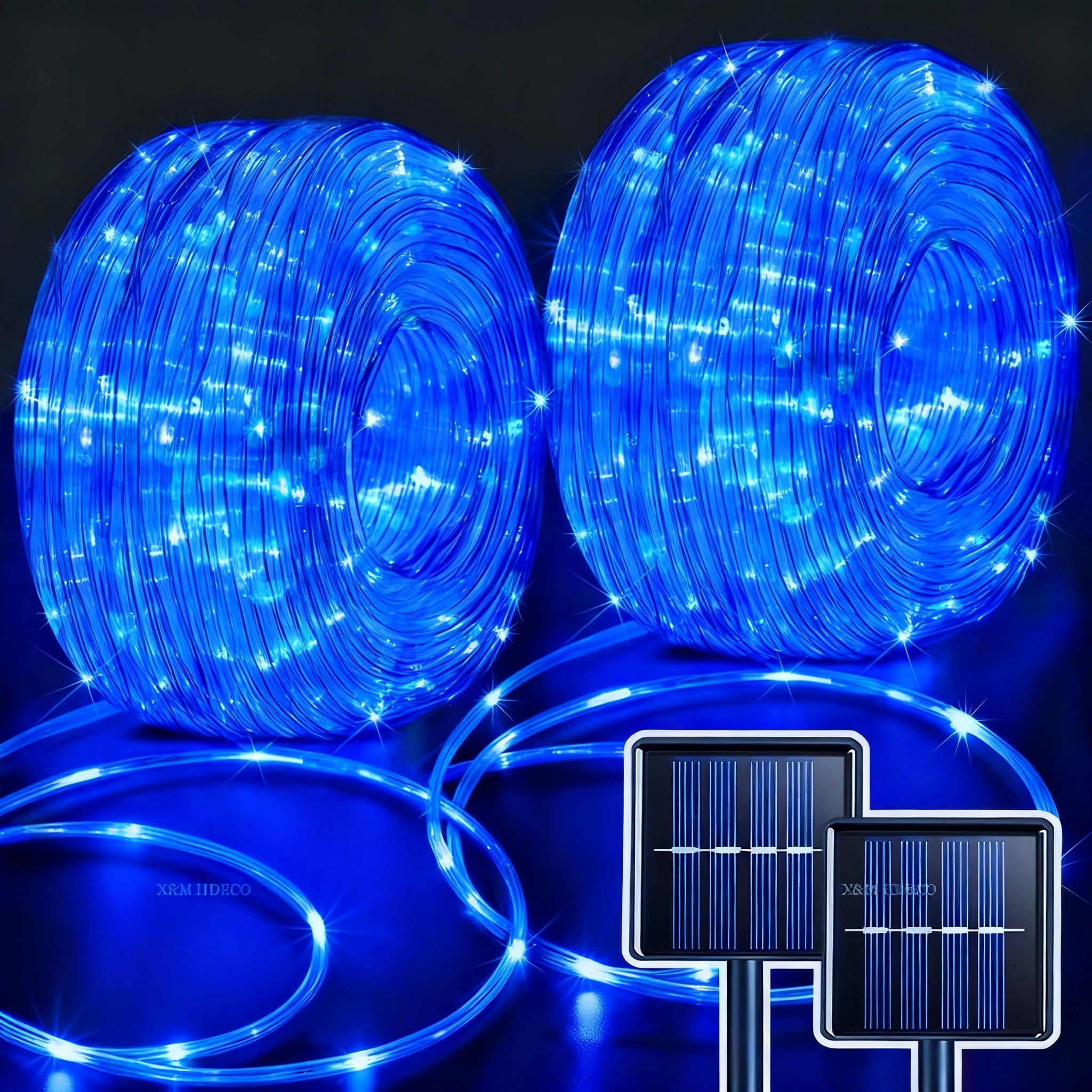 Solar Rope Lights, 2 Pack  IP65 Waterproof Solar Outdoor Lights, Solar Powered Fairy Lights with 8 Lighting Modes for Party Garden Yard Home Holiday Tree Decoration