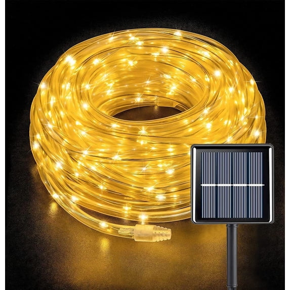 Solar Rope Lights, 23 Ft 50 LED Solar Rope Lights Outdoor Waterproof, 8 Modes Solar String Lights for Patio Pool Garden Wedding Fence Walkway Christmas Decor (Warm White)