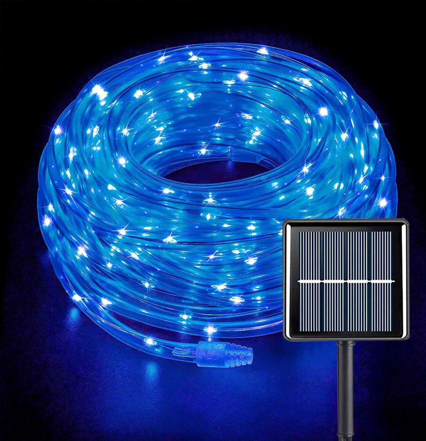 Solar Rope Lights, 33 Ft 100 LED Solar Rope Lights Outdoor Waterproof, 8 Modes Solar String Lights for Patio Pool Garden Wedding Fence Walkway Christmas Decor (Blue)