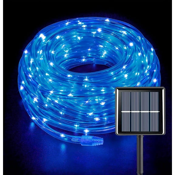 Solar Rope Lights, 33 Ft 100 LED Solar Rope Lights Outdoor Waterproof, 8 Modes Solar String Lights for Patio Pool Garden Wedding Fence Walkway Christmas Decor (Blue)