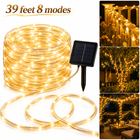 SIISLL Solar Rope Lights 39FT Outdoor, 100 LED Solar Powered String Lights, IP65 Waterproof, 8 Lighting Modes (Warm White) for Garden, Yard, Patio, Party, Holiday & Tree Decoration