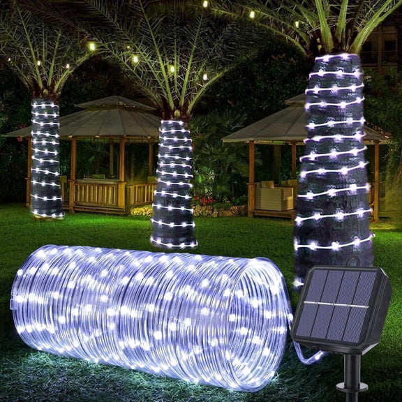 Solar Rope Lights, 66ft 200LED Solar String Lights, 8 Modes Waterproof Solar Powered Outdoor Light, Flexible Clear Tube Light for Garden, Backyard, Patio, Deck, Porch, Pool, Tree Decor - Multicolor