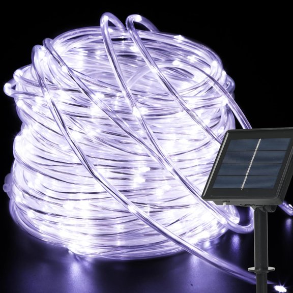 Solar Rope Lights Outdoor Waterproof, 72FT 200LED Clear Tube Solar Powered Fairy Lights with 8 Lighting Modes for Garden, Yard, Path, Walkway, Fence & Trampoline Decor (Cool White)