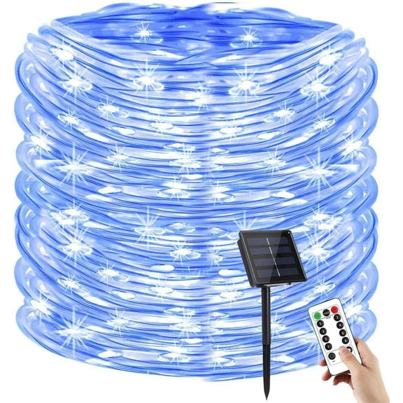 Solar Rope Lights, Solar Rope Lights with Remote Control, 100 LEDs 39ft Waterproof Outdoor String Lights,8 Modes Fence, Party, Wedding Decoration