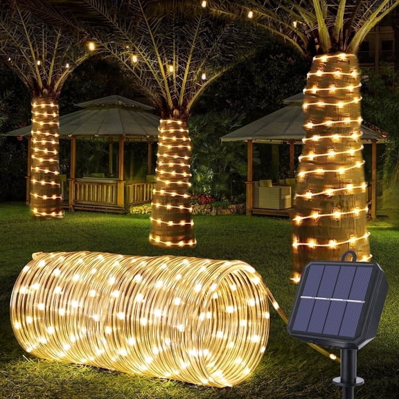 Ceevoo Solar Rope Lights Outdoor, 66ft 200 LED Waterproof Solar Christmas String Lights, 8 Modes Christmas Decorations for Garden Patio Party Tree, Warm White