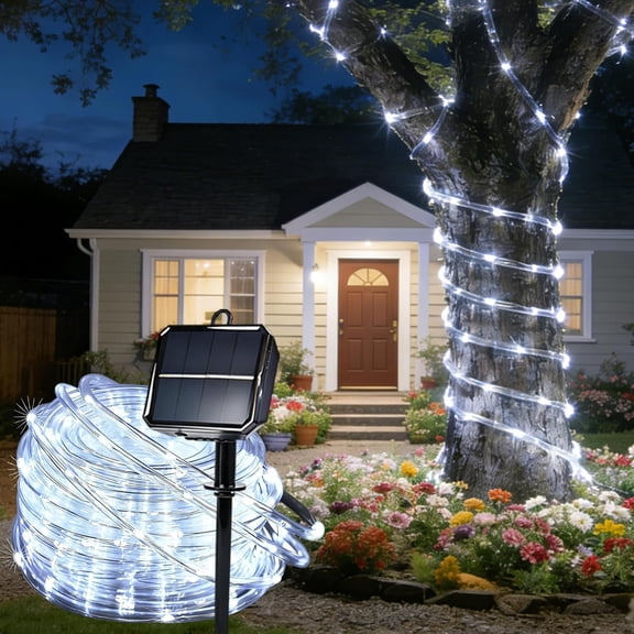 Solar Rope Lights for outside, 66ft 200 LED string with 8 Modes, Waterproof Outdoor Light Patio Garden Party Tree Porch Pool Fence Holiday Xmas Decoration-White