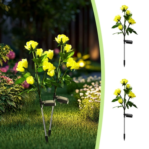 Solar Rose Flower Light Set, 2 Pack 5 Head Bloom Ground Stake Lamp for Garden Patio Lawn Decor, Solar Rose Flower Light Set Waterproof Automatic Dusk to Dawn Illumination, Colorful Outdoor Lighting