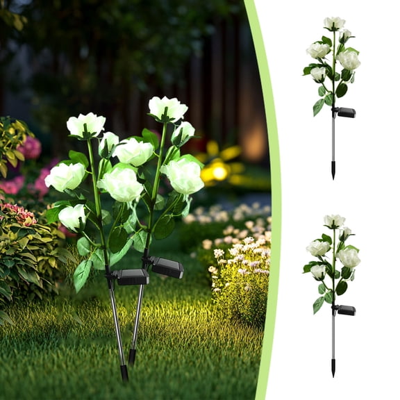 Solar Rose Flower Light Set, 2 Pack 5 Head Bloom Ground Stake Lamp for Garden Patio Lawn Decor, Solar Rose Flower Light Set Waterproof Automatic Dusk to Dawn Illumination, Colorful Outdoor Lighting