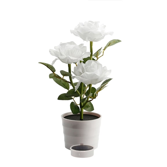 Solar Rose Flower Lights LED Planter,Artificial Rose Pot Flower Bonsai LED Lamp,Solar Flower Pot,Energy Saving Night Light Garden Pot for Bedroom Office Patio Home Decor