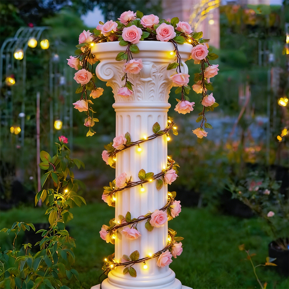 Solar Rose Flower String Lights,50/100 LED Artificial Flower Garland with Lights, Pink Rose Vine Fairy Light String for Valentine's Day Wedding Home Party Birthday Festival