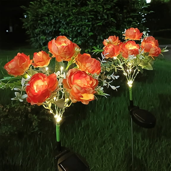 Solar Rose Garden Lights, Solar Flower Lights, Waterproof LED Decorative Stake Landscape Lights Flower Decorations for Yard Patio Path Cemetery Grave