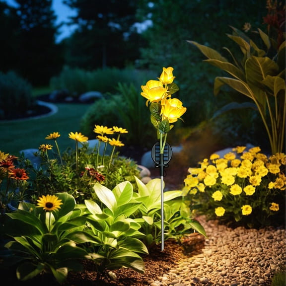 Solar Rose Lamp - 7.08x2.75in Outdoor Waterproof Garden Light, Plug-in Ground Stake Flowers Light for Pathway Yard, Courtyard Decorative Lighting