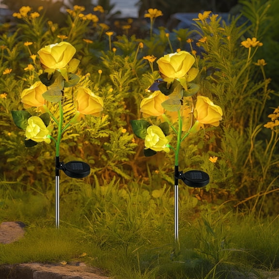 Solar Rose Lights Outdoor,2 Pack LED Solar Flower Stake Lights,Waterproof Decorative Garden Lights,Auto Charging Dusk to Dawn,Pathway Patio Yard Lawn Flowerbed Decorative Lighting