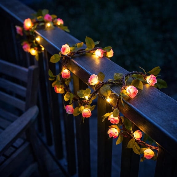 Solar Rose Vine String Light, 5m 50 LED Artificial Flower Garland, Waterproof Fairy Lights for Garden Patio Wedding Decor