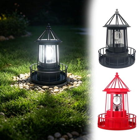 Solar Rotating Lighthouse LED Lamp, Auto Dusk to Dawn Decorative Beacon Light Wireless Waterproof Landscape Lighting for Garden Lawn Patio Backyard Party