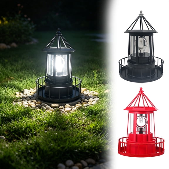 Solar Rotating Lighthouse LED Lamp, Auto Dusk to Dawn Decorative Beacon Light Wireless Waterproof Landscape Lighting for Garden Lawn Patio Backyard Party