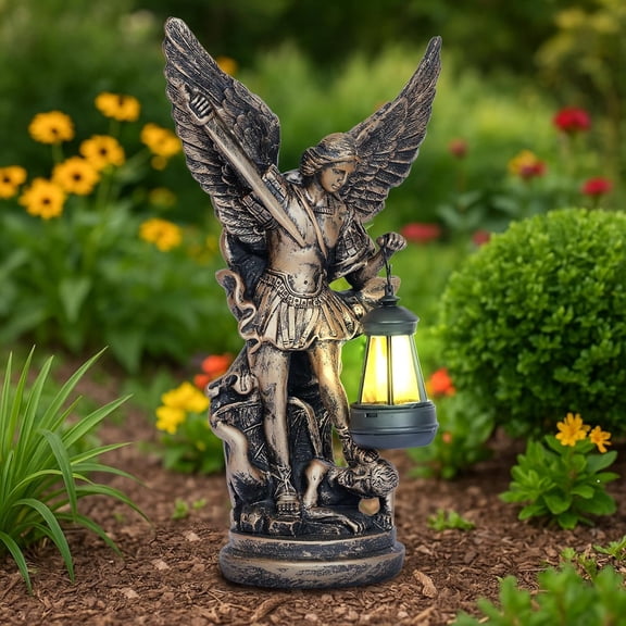 Solar San Miguel Arcangel Outdoor Garden Decor Statues 12.4" Solar Michael the Archangel Satue for Yard Patio Lawn Porch Decorations Michael Figurine Religious Collection Sculptures Gifts