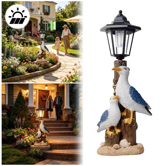 Solar Seagull Garden Lamp – 16.5" Outdoor LED Bird Light Statue with Dusk-to-Dawn Sensor, Weather-Resistant Resin Decor for Pathway, Patio, Yard & Garden, No Wiring Needed (300mAh Battery)