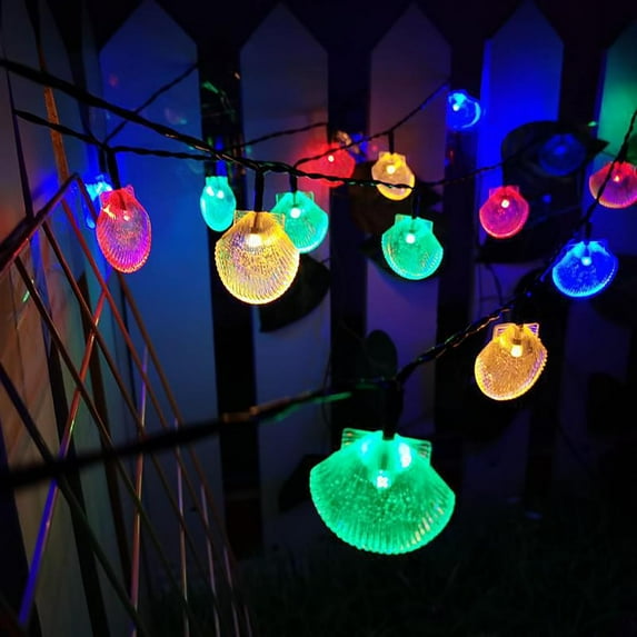 Solar Seashell String Lights 13FT 20LED Waterproof 8 Modes Sea Shell String Lights Ocean Theme Lights for Covered Outdoor Camping Wedding Birthday Party