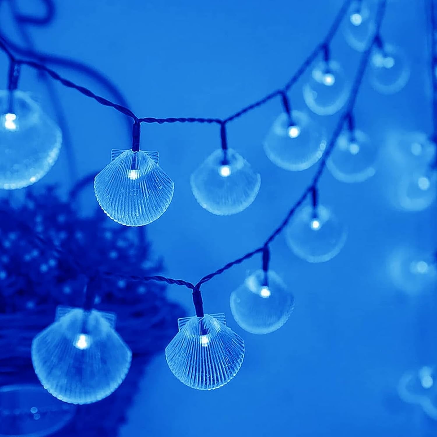 Solar Seashell String Lights 16.4FT 30LED Waterproof 8 Modes Sea Shell String Lights Ocean Theme Lights for Covered Outdoor Camping Wedding Birthday Party