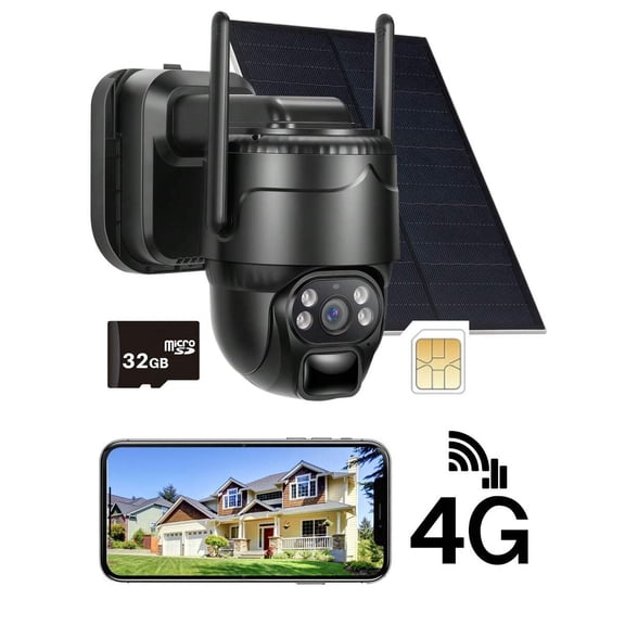 Solar Security Camera 4G Wireless Outdoor, HD Live Video, Two-Way Audio, AI Human Detection, Smart Alerts, Weatherproof, Easy Installation, App Control