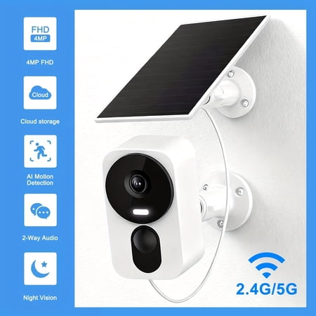 Solar Security Camera 4MP with Color Night Vision, Two-Way Audio, Motion Detection, Wireless & Solar Powered, SD/Cloud Storage, Works with Alexa Google