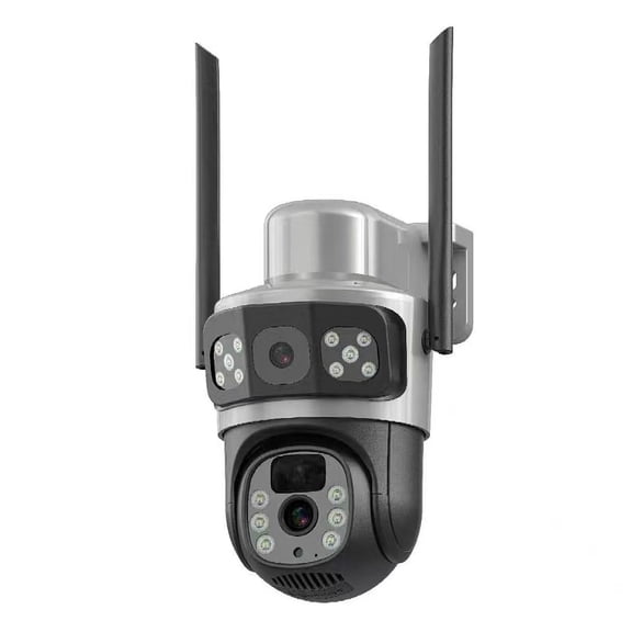 Solar Security Camera, Dual Lens 3-Screen PTZ Camera, 355 Pan/Tilt, PIR Detection, 10000mAh Battery, Outdoor Surveillance